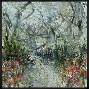 6-Tropical canopy, From the 25 Days of Minis, 2021, Acrylic on panel, 6 X 6 inches, Framed  Image: Tropical canopy framed