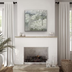 Neutral green, gray, white, uplifting, Sweet Walk on a Gray Day, 2023, by Juanita 
