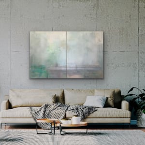 Synesthesia 9, train, bridge, neutral zen, 48 x 72 inches, diptych by Juanita 