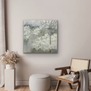 Neutral green, gray, white, uplifting, Sweet Walk on a Gray Day, 2023, by Juanita 