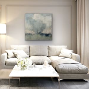 Neutral green, gray, white, uplifting, On a Spring Day, 2023, by Juanita 