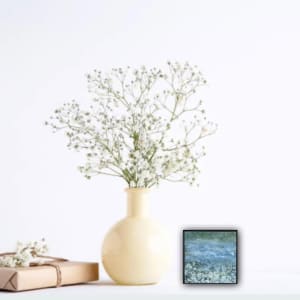 Juanita Bellavance, the river’s edge, From the 25 Days of Minis portfolio, 2021, Acrylic on panel, 6 x 6 inches, Framed  Image: The river’s edge insitu 