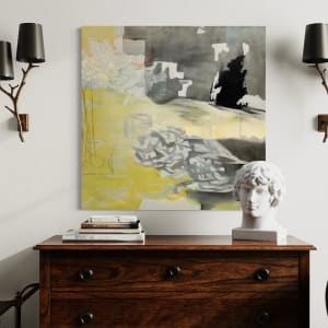Chasing Time, yellow, gray, snowy, moonlit by Juanita 