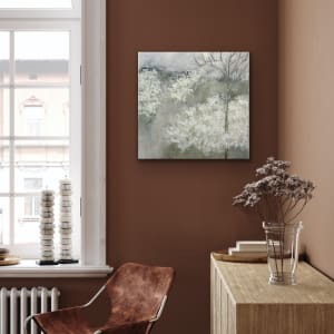 Neutral green, gray, white, uplifting, Sweet Walk on a Gray Day, 2023, by Juanita 