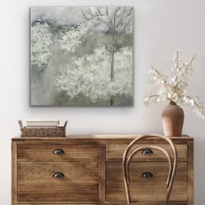 Neutral green, gray, white, uplifting, Sweet Walk on a Gray Day, 2023, by Juanita 
