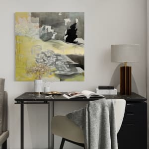 Chasing Time, yellow, gray, snowy, moonlit by Juanita 