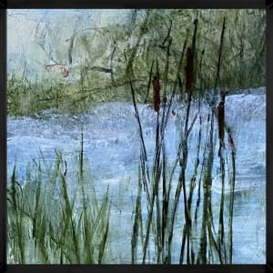 Juanita Bellavance, Freshwater marshes, From the 25 Days of Minis portfolio, 2021, Acrylic on panel, 6 x 6 inches, Framed  Image: Juanita Bellavance, Freshwater marshes, From the 25 Days of Minis portfolio, 2021, Acrylic on panel, 6 x 6 inches, Framed