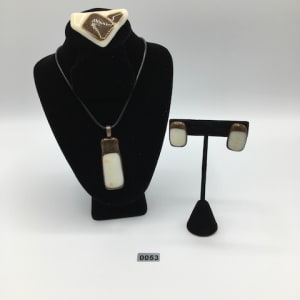 Pendant, pin and earring set. #9 by Shayna Heller 
