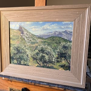 Windy Olive Trees on 'Le Garlaban' by Matthew Lee  Image: Framing in solid wood frame.  21 inches wide with frame.