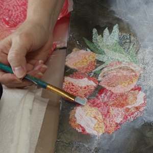 Synergy by Melissa Brauen  Image: creating collaged flowers with the  custom papers I made on the gel plate 