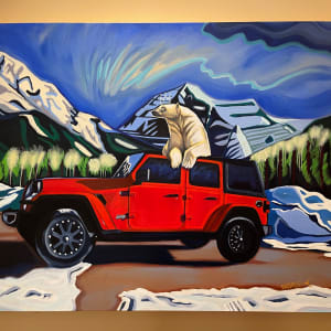 King of The Polar Bears by Brandy Saturley  Image: Polar Bear on Red Jeep Wrangler