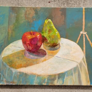 Apple and Pear on Table by Joe Roache 