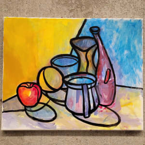 Apple and Wine Bottle by Joe Roache 