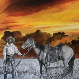 Black Cowboy in Colored Landscape by Joe Roache