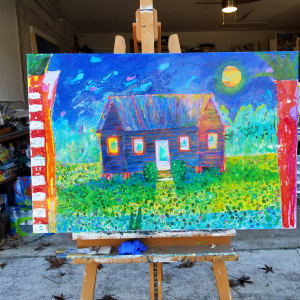 Blue House by Joe Roache  Image: Painting on easel outside of garage studio.