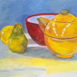 Yellow Pot Red Bowl by Joe Roache