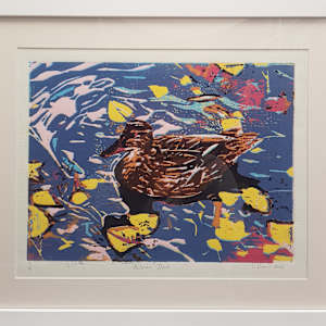 Autumn Duck woodcut by Christine Davis 