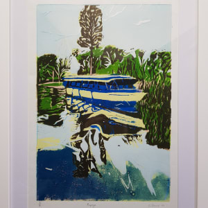 Popeye color reduction linocut by Christine Davis  Image: Popeye colour reduction framed