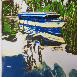 Popeye color reduction linocut by Christine Davis  Image: Popeye colour reduction details