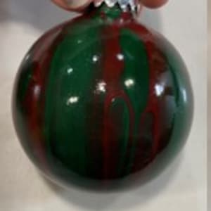 Commission: Green and Burgundy 3" ornaments by Helen Renfrew