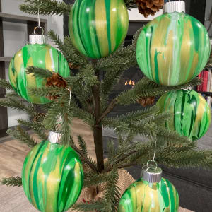Holiday Ornament Disks - Green, Gold & White by Helen Renfrew