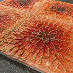 Gilded - Poppy-colored flower tiles by Helen Renfrew 