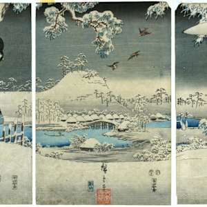 Yuki no nagame (Snow View), from the series Furyu Genji (Fashionable Genji) by Utagawa Hiroshige (歌川広重)  Image: triptych