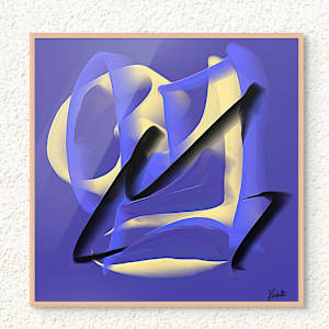 Found by Joseph Liberti  Image: A mesmerizing abstract painting emerges, characterized by a mid blue background. Bold, thick strokes of a palette knife weave blue hues with cream and accents of black, creating a translucent depth. The theme captures the surprise and clarity of sudden intuition, inviting reflection and exploration. Framed oak with acrylic glazing
