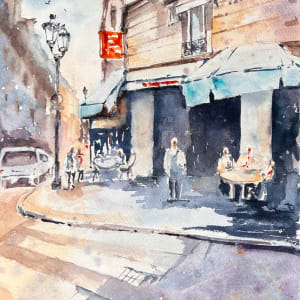 Street Side Sipping: A Watercolor of Parisian Summertime (N 409) by Irina Bakumenko BEEBLAGOART