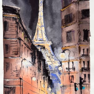 Paris by Night: A Watercolor of the Eiffel Tower ( # 410) by Irina Bakumenko BEEBLAGOART