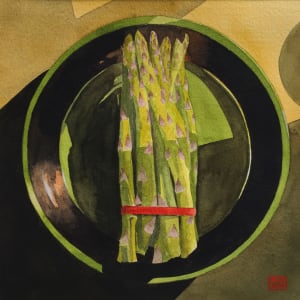 Bundle of Asparagus with Red Rubber Band