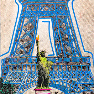 Eiffel Tower with Statue of Liberty (Blue) by Steve Kaufman
