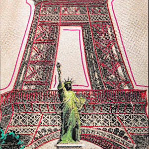 Eiffel Tower with The Statue of Liberty by Steve Kaufman