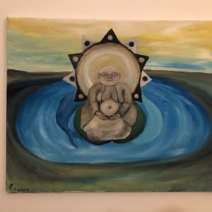 Buddha/Budai on  lily pad painted in oil by Joshua Perez