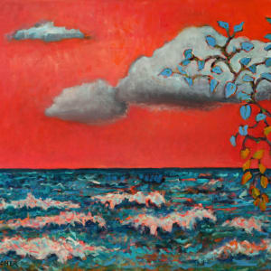 Lake Michigan with Little Blue Tree by Elaine Dalcher