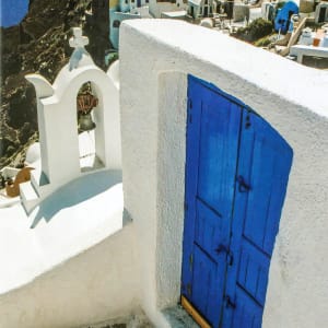 Blue Door in Santorini, Greece by Jenny Nordstrom