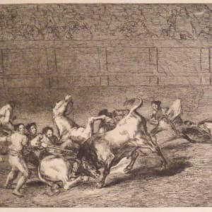 Dos Grupos de Picadores Arollados de Seguida por un Solo Toro by Francisco Goya