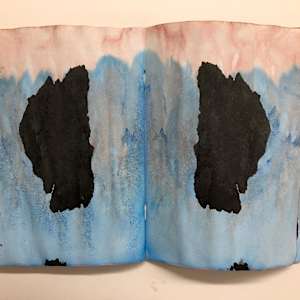 The Sketchbook Project 2021 "End Times I Say" 10-18 by Kenny Cole  Image: "Santa (ink blot)"