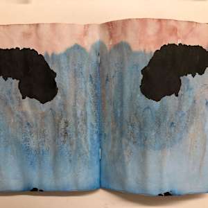 The Sketchbook Project 2021 "End Times I Say" 10-18 by Kenny Cole  Image: "Eagle with Santa (ink blot)"