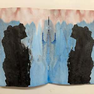 The Sketchbook Project 2021 "End Times I Say" 1-9 by Kenny Cole  Image: "Atomic Smart Phone (ink blot)"