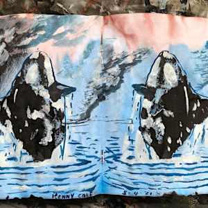 The Sketchbook Project 2021 "End Times I Say" 1-9 by Kenny Cole  Image: "Orcas"