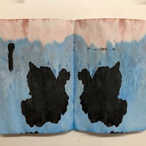 The Sketchbook Project 2021 "End Times I Say" 1-9 by Kenny Cole  Image: "Puppy Hats (ink blot)"