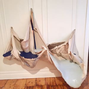 Bag painting Brown over blue next to grey by Howard Schwartzberg 