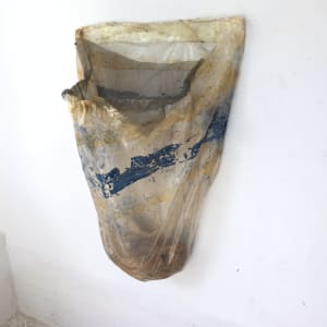 Transparent Bag Painting (dead painting, blue and yellow stripe) by Howard Schwartzberg 