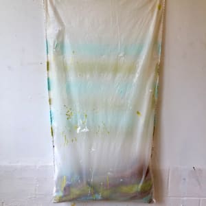 Transparent Bag Painting (light blue and green stripes)