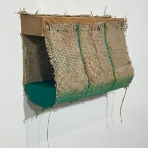 Suspended Painting (green, with two sewn vertical stripes) by Howard Schwartzberg
