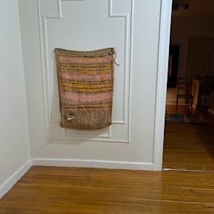 Inside-Out Burlap Bag Painting (orange monochrome over stripes) by Howard Schwartzberg 