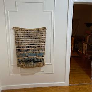 Inside-Out Burlap Bag Painting (black monochrome over stripes) by Howard Schwartzberg 