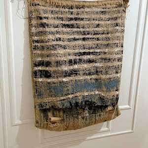 Inside-Out Burlap Bag Painting (black monochrome over stripes) by Howard Schwartzberg 