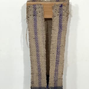 Suspended Painting, jute/burlap (violet dark blue with two sewn vertical stripes) open side, front slit by Howard Schwartzberg 